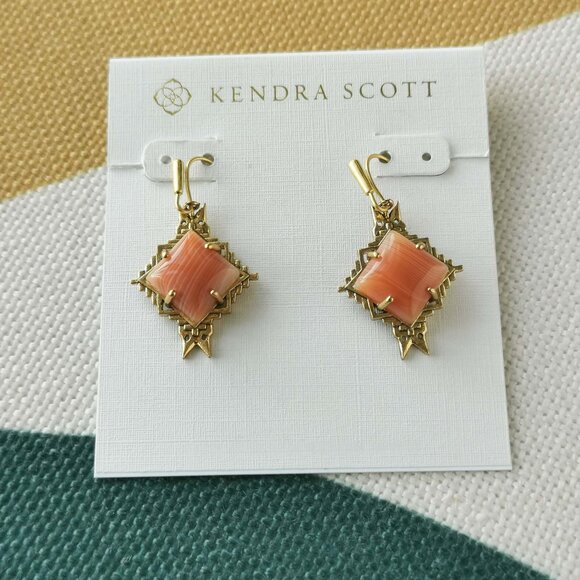 Kendra Scott Cass Orange Banded Agate Earrings - Picture 1 of 3